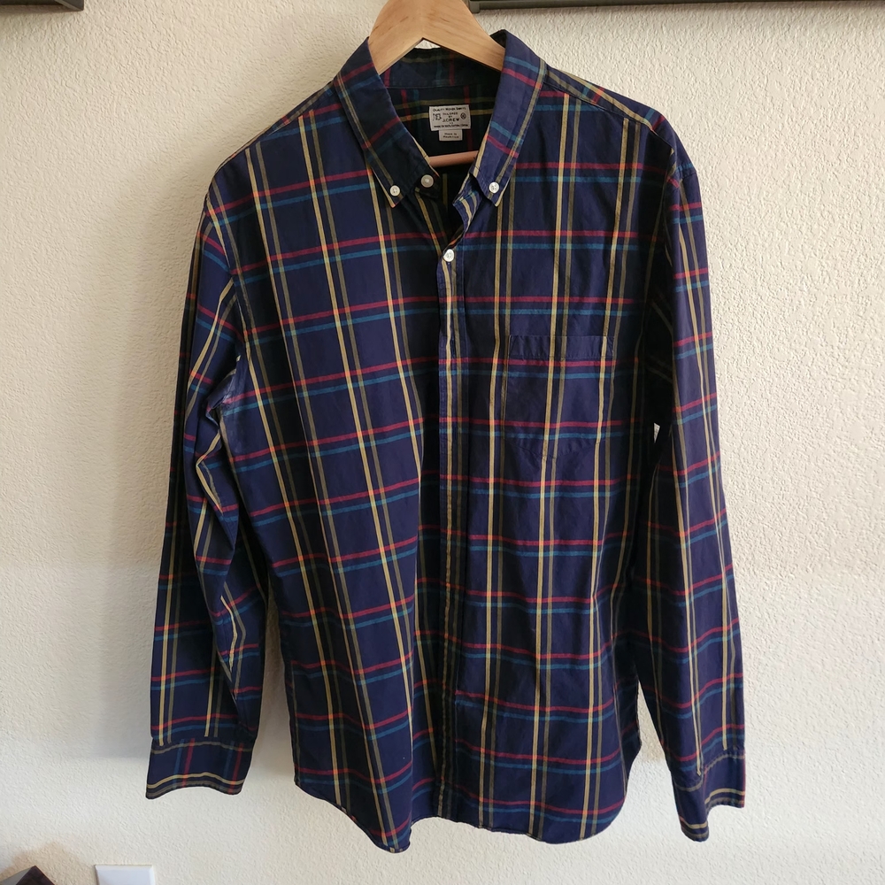 J. Crew Men's Blue and Red Plaid Button-Down Shirt
